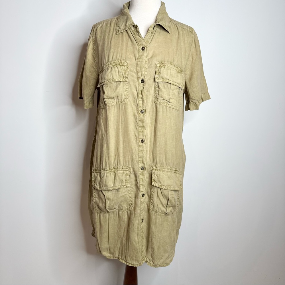 Sundance 100% Harper linen dress khaki moss green cargo size M Womens